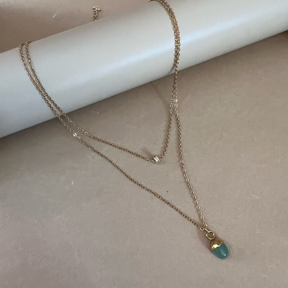 Natural Stone Delicate Pendant Layered Necklace - Elegant Boho Chic Necklace